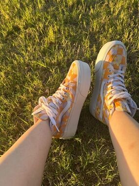 Yellow Floral High-Top Platform Sneakers